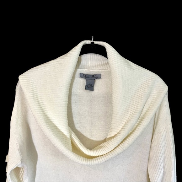 OLIVIA SKY, WHITE, LARGE, COWL NECK SWEATER. RIBBED COWL NECK & SLEEVES. SIZE L - Picture 4 of 7